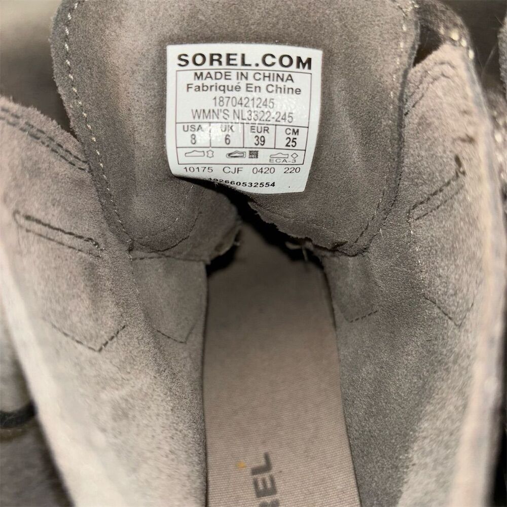 SOREL Evie Taupe Grey Suede Lace Up Waterproof Wedge Ankle Bootie Size 8 - Picture 10 of 12